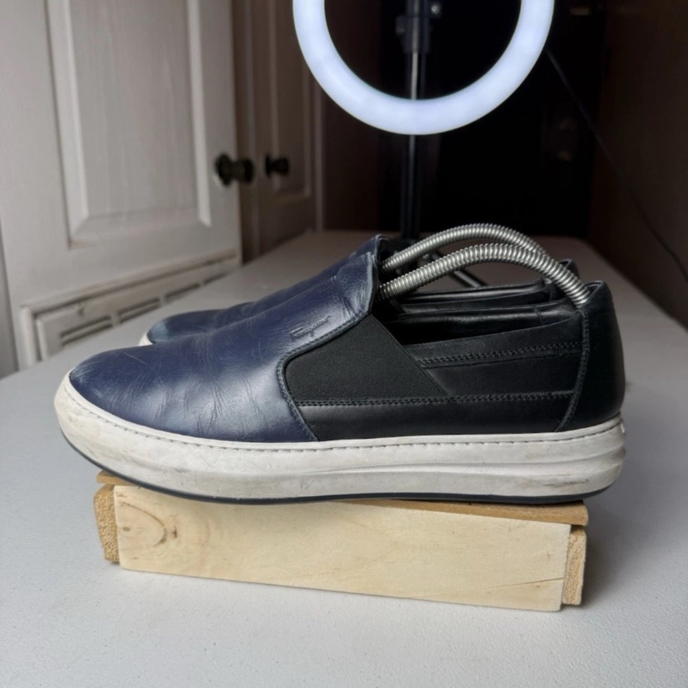 Salvatore Ferragamo Men Sz 8.5 EE Loafers navy leather uppers slip-on sneakers - Picture 10 of 13
